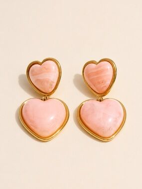 Pink Heart Gold Drop Earrings